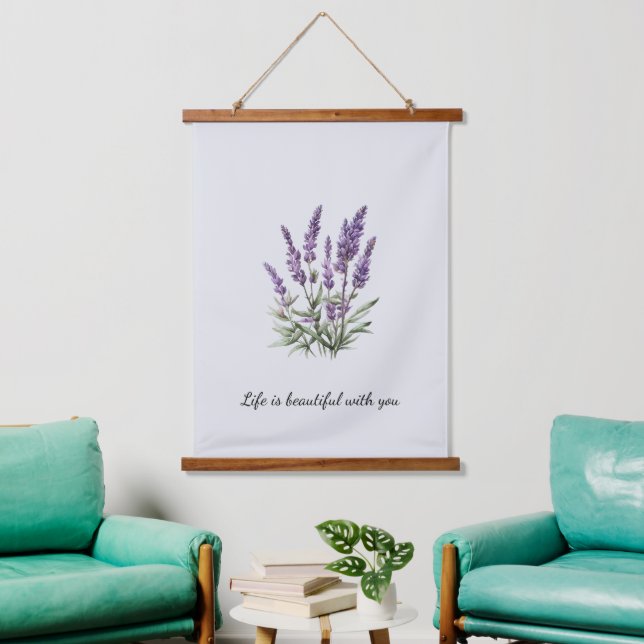 Romantic Grey Purple Lavender Floral Hanging Tapestry (Living Room)