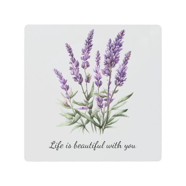 Romantic Grey Purple Lavender Floral Metal Print (Front)