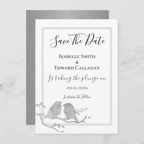 Romantic Grey Watercolor Birds On Branch Wedding Save The Date