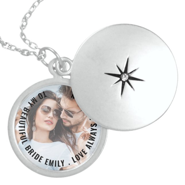 Romantic Groom to Bride Photo Keepsake Locket Necklace (Front)