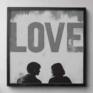 Romantic Grunge Love Silhouette 8x8 Black Framed Peel And Stick Photo Tile