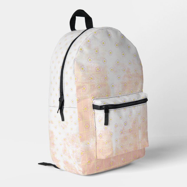 Romantic Grunge School Texture Daisies Flowers. Printed Backpack (Back Corner Left)