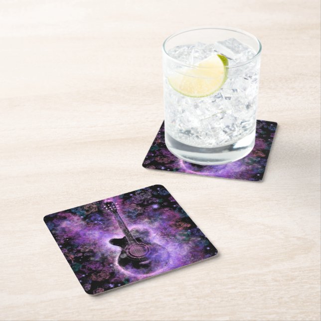 Romantic Guitar Music Paper Coaster Purple (Insitu)