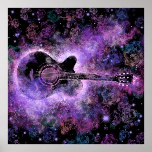 Romantic Guitar Music Purple Poster Painting