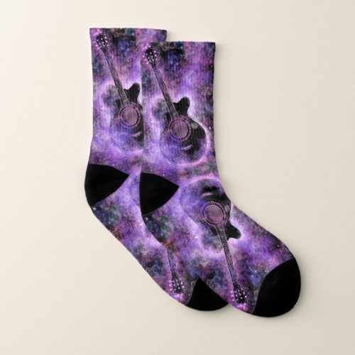 Romantic Guitar Music Purple Socks Gift