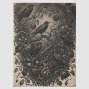 Romantic Halloween Gothic Ravens and Red Roses Tissue Paper