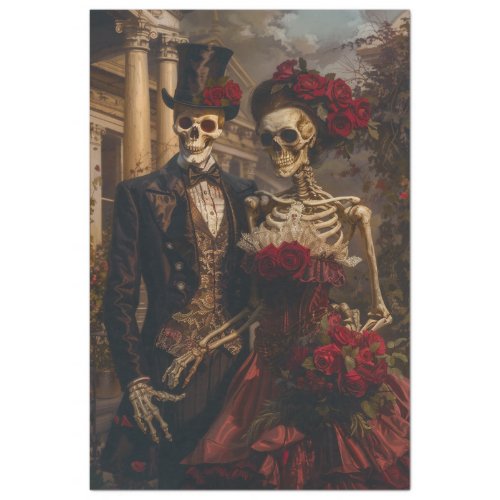 Romantic Halloween Skeleton Couple Decoupage Tissue Paper
