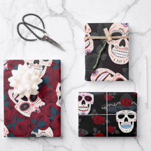 Romantic Halloween Sugar Skull Mexican Wrapping Paper Sheets