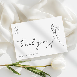 Romantic Hand Drawn Lovely Modern Wedding Thank You Card