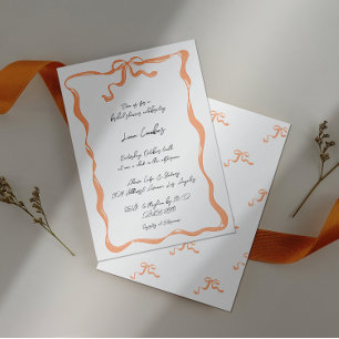 Romantic Hand-Drawn Ribbon Bow Frame Bridal Shower Invitation