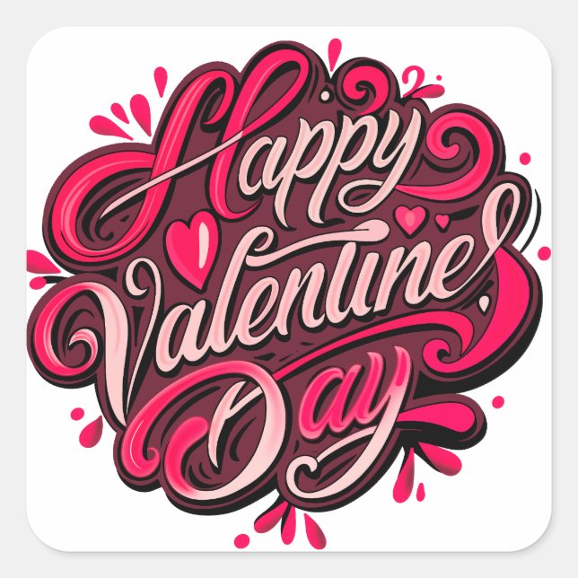 Romantic Hand-Lettered Valentine's Day art Square Sticker (Front)