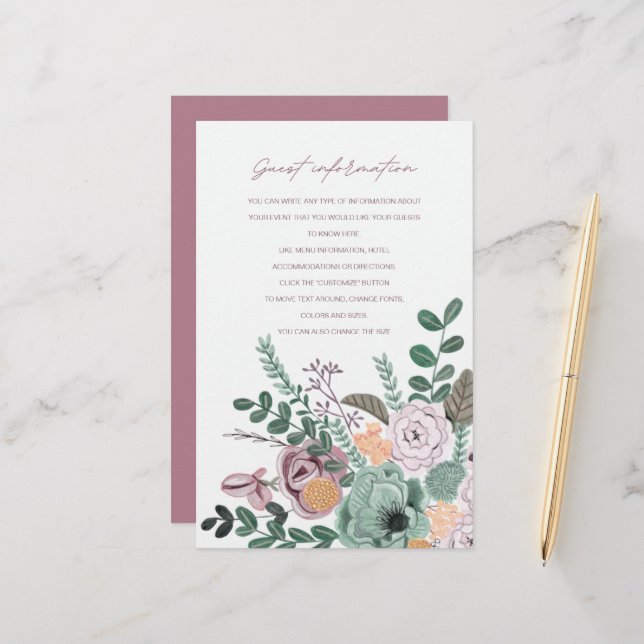 Romantic hand painted flowers Guest Information (Front/Back In Situ)