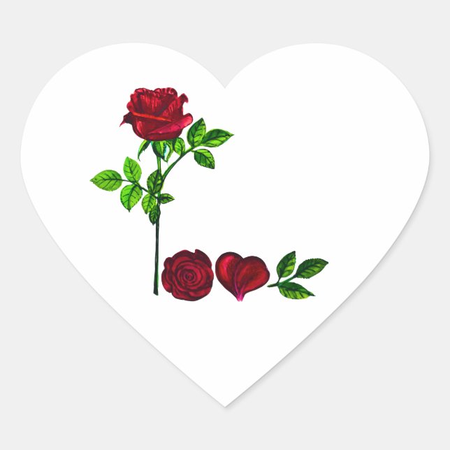 Romantic Hand-Painted LOVE Rose Heart Sticker (Front)