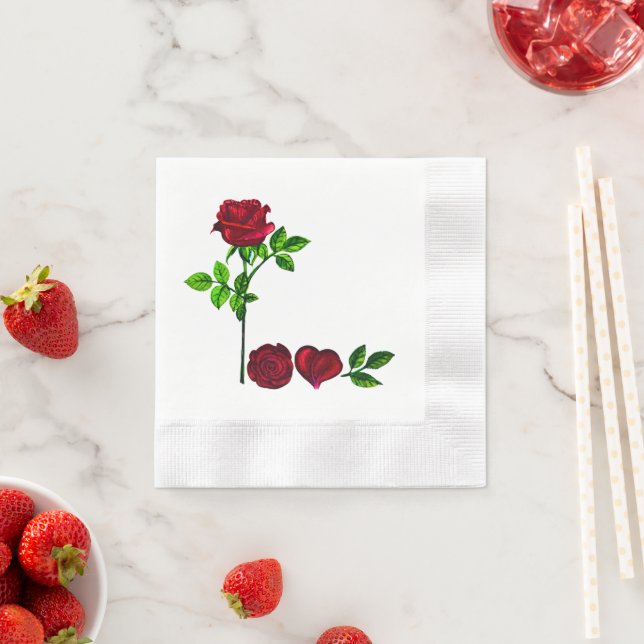 Romantic Hand-Painted Rose LOVE Paper Napkins  (Insitu)