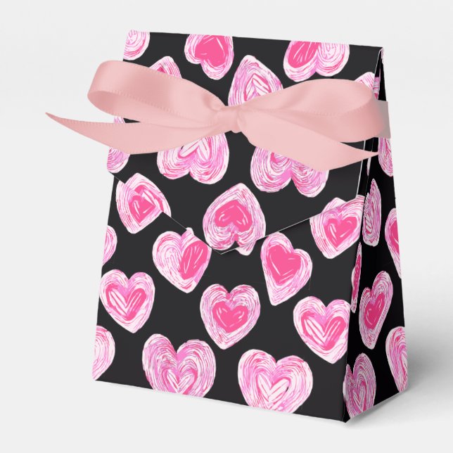 Romantic Handdrawn Pink Heart Valentine Gift Bag Favor Boxes (Front Side)