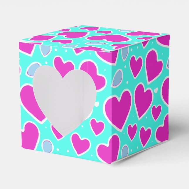 Romantic Handdrawn Pink Heart Valentine Gift Favor Boxes (Front Side)