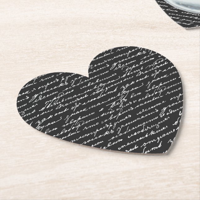 Romantic Handwriting Black White Heart Love Paper Coaster (Angled)