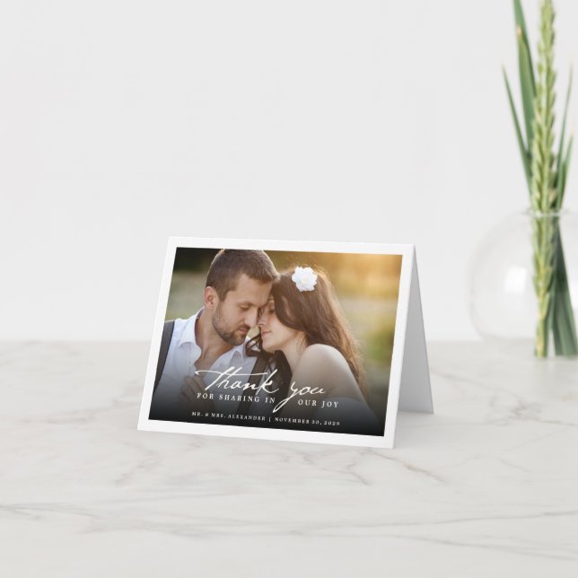 Romantic Handwriting Script Stylish Photo Wedding Letterpress Thank You Card (Front)