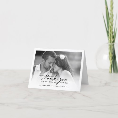 Romantic Handwriting Script Stylish Photo Wedding Thank You Card