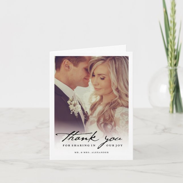 Romantic Handwriting Script Stylish Photo Wedding Thank You Card (Front)