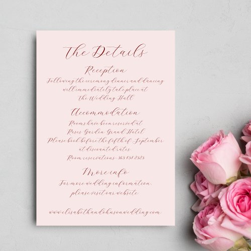 Romantic handwritten calligraphy wedding details enclosure card