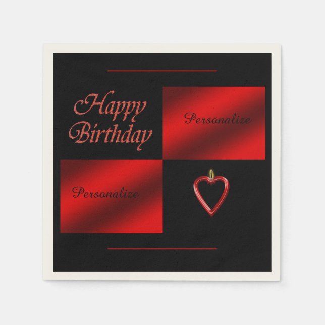 Romantic Happy Birthday Red Black  Personalize Napkins (Front)