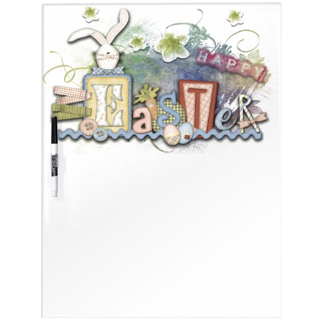 Romantic Happy Easter Bunny Greeting Cute Text Dry Erase Board (Front)