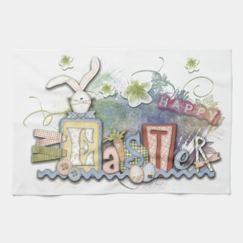 Romantic Happy Easter Bunny Greeting Kitchen Towel