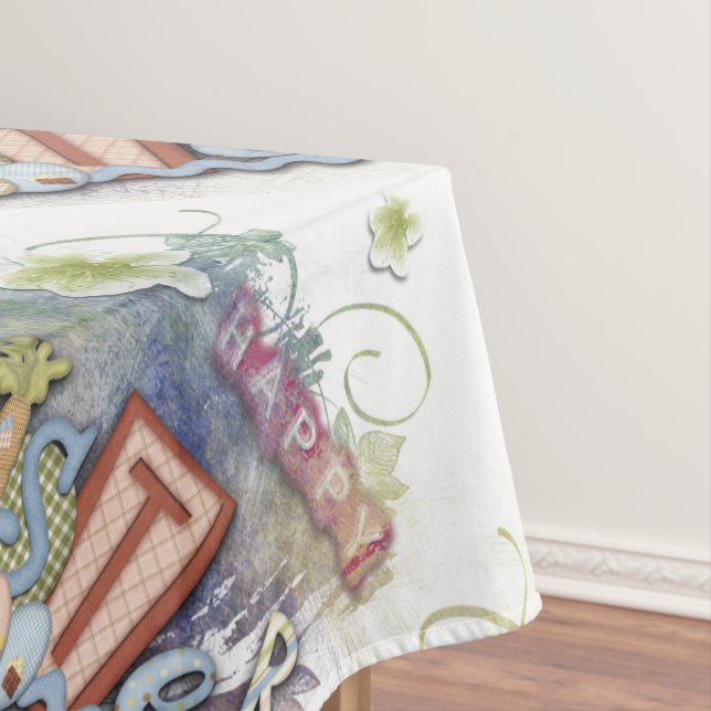 Romantic Happy Easter Bunny Greeting Tablecloth (In Situ)