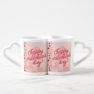 Romantic Happy Valentine's Day Hearts Interlocking Coffee Mug Set