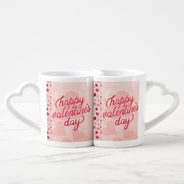 Romantic Happy Valentine's Day Hearts Interlocking Coffee Mug Set (Front Nesting)
