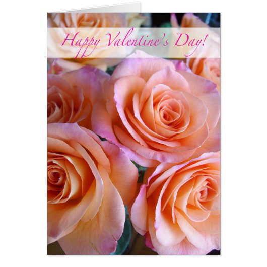 Romantic Happy Valentine's Day, Pink Peach Roses Cards (Front)