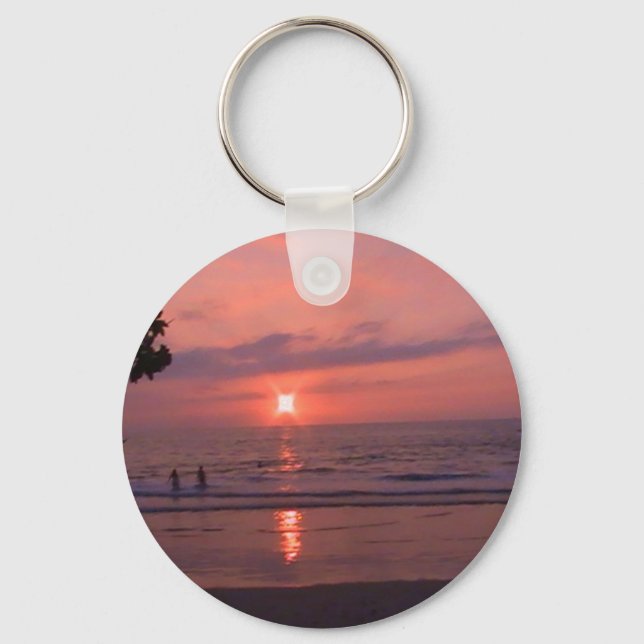 Romantic Hawaiian Sunset Ocean Beach Keychain (Front)