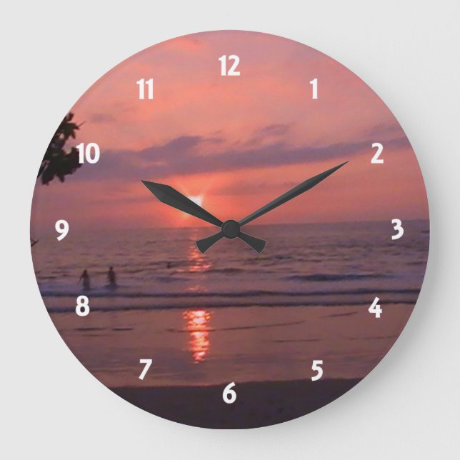 Romantic Hawaiian Sunset Ocean Beach Large Clock (Front)