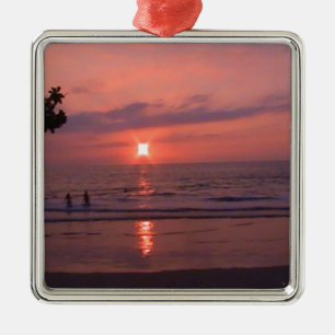Romantic Hawaiian Sunset Ocean Beach Metal Ornament