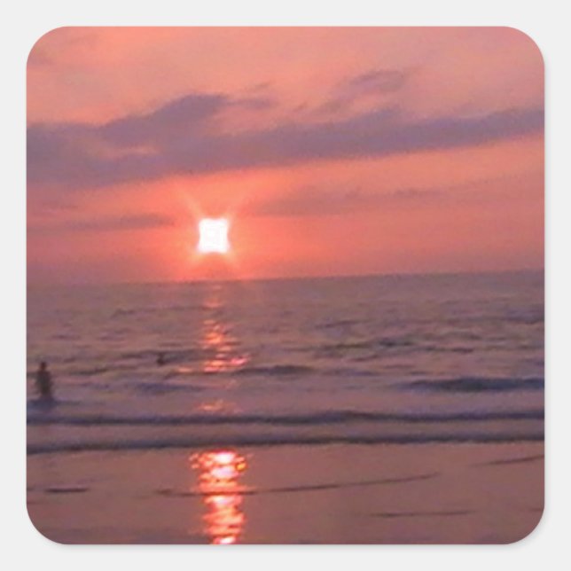 Romantic Hawaiian Sunset Ocean Beach Square Sticker (Front)