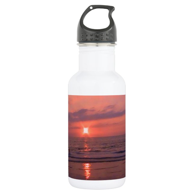 Romantic Hawaiian Sunset Ocean Beach Stainless Steel Water Bottle (Front)