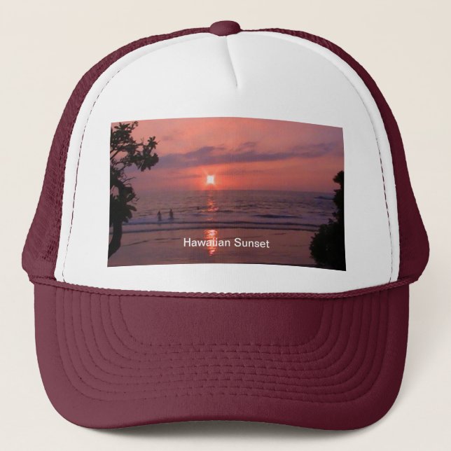 Romantic Hawaiian Sunset Ocean Beach Trucker Hat (Front)