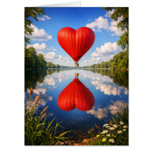 Romantic Heart Balloon Reflection Illustration Card