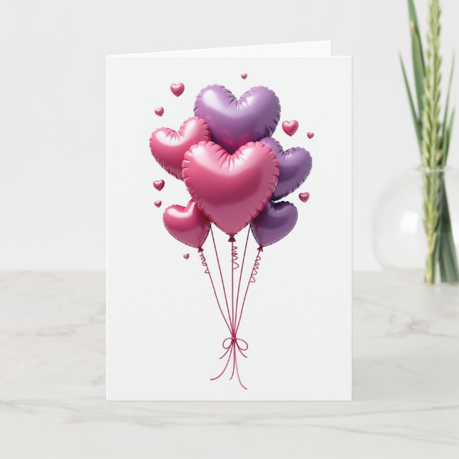 Romantic Heart Balloons Love Card (Front)