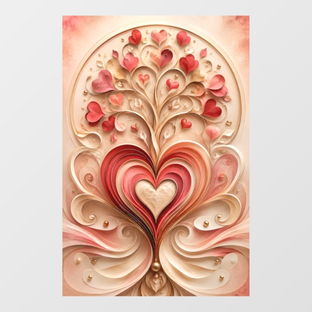 Romantic Heart Bloom Tree Blush Gold Wall Art  Window Cling (Sheet)