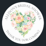 Romantic Heart Bridal Thank You Shower Sticker<br><div class="desc">Bridal shower thank you sticker featuring a gorgeous hand painted floral heart</div>