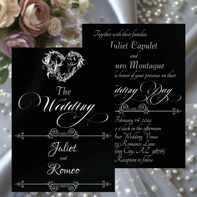 Romantic Heart & Calligraphy on Black - Wedding Invitation (Creator Uploaded)