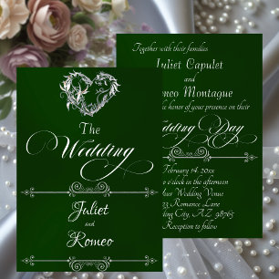 Romantic Heart & Calligraphy on Emerald - Wedding Invitation