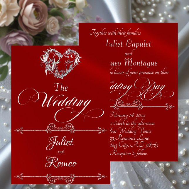 Romantic Heart & Calligraphy on Red - Wedding Invitation (Creator Uploaded)