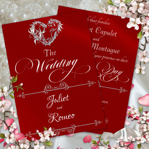 Romantic Heart & Calligraphy on Red - Wedding Invitation