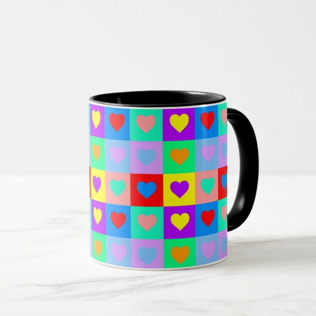 Romantic Heart Colorful Pattern Pop Art  Mug (Front Right)