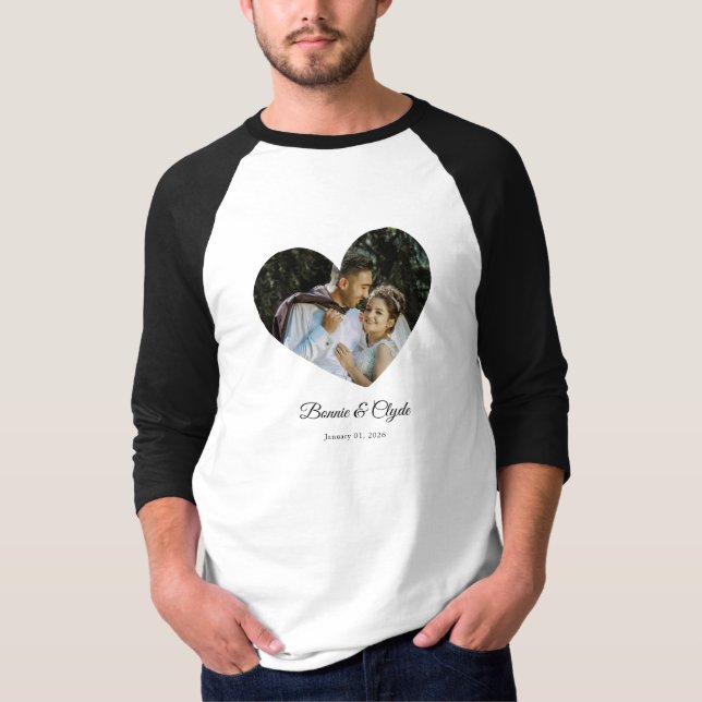 Romantic Heart Couple Name Date Personalized T-Shirt (Front)