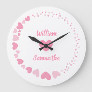 Romantic Heart custom Couple Name Love white  Large Clock