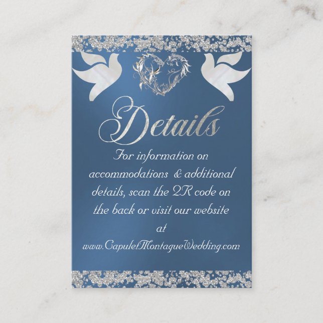 Romantic Heart, Dove & Glitter, QR Code on Blue Enclosure Card (Front)